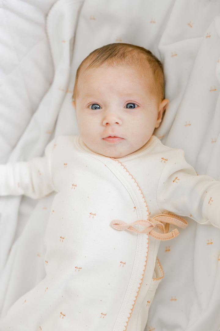 set footie bow wrap with bonnet and blanket - ivory