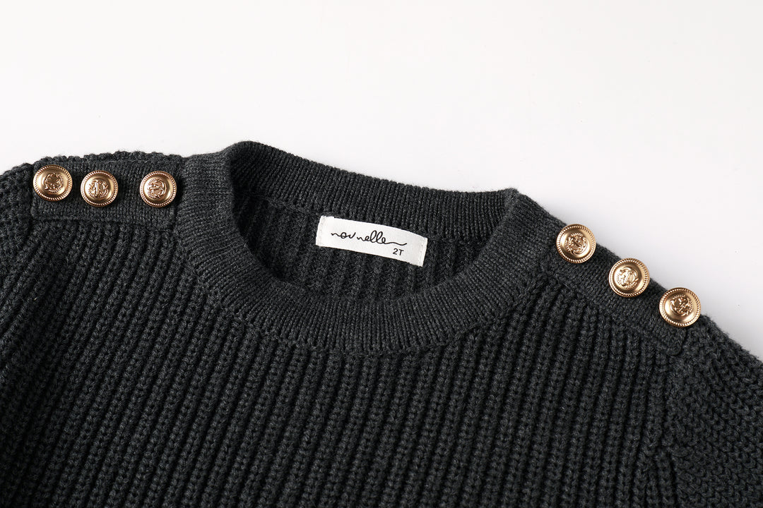 top l/s chunky knit button sweater - grey