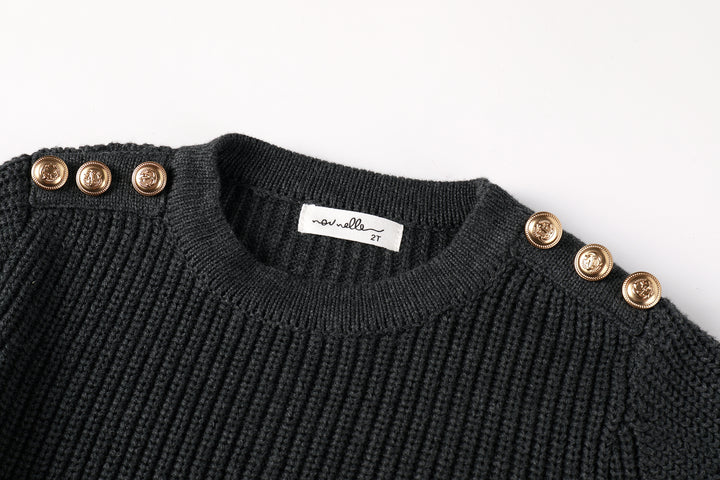 top l/s chunky knit button sweater - grey