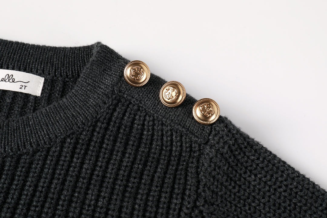 top l/s chunky knit button sweater - grey