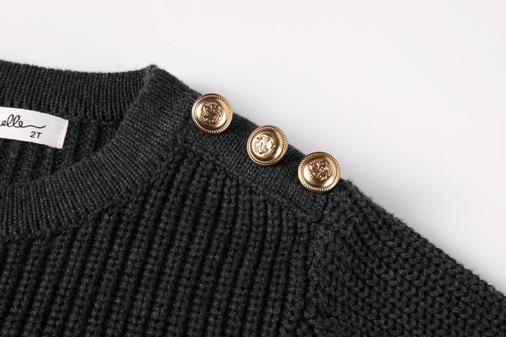 top l/s chunky knit button sweater - grey