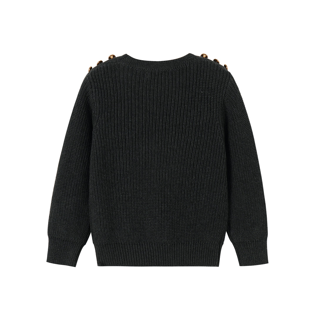 top l/s chunky knit button sweater - grey