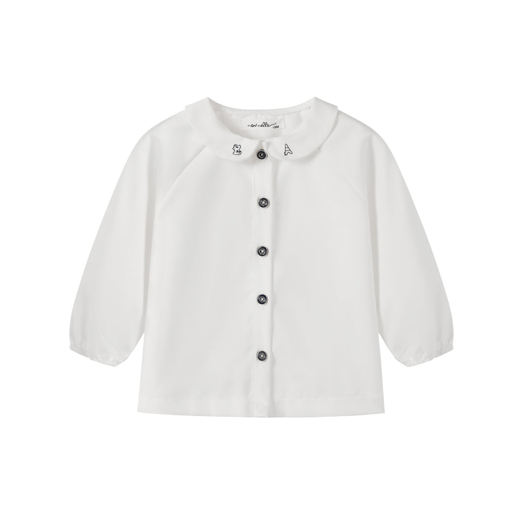 shirt l/s embroidered peter pan - white