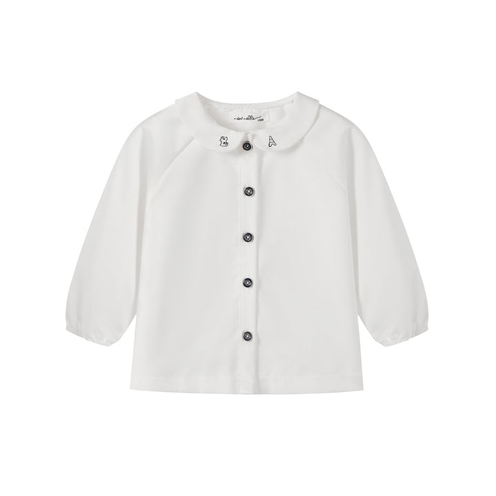 shirt l/s embroidered peter pan - white