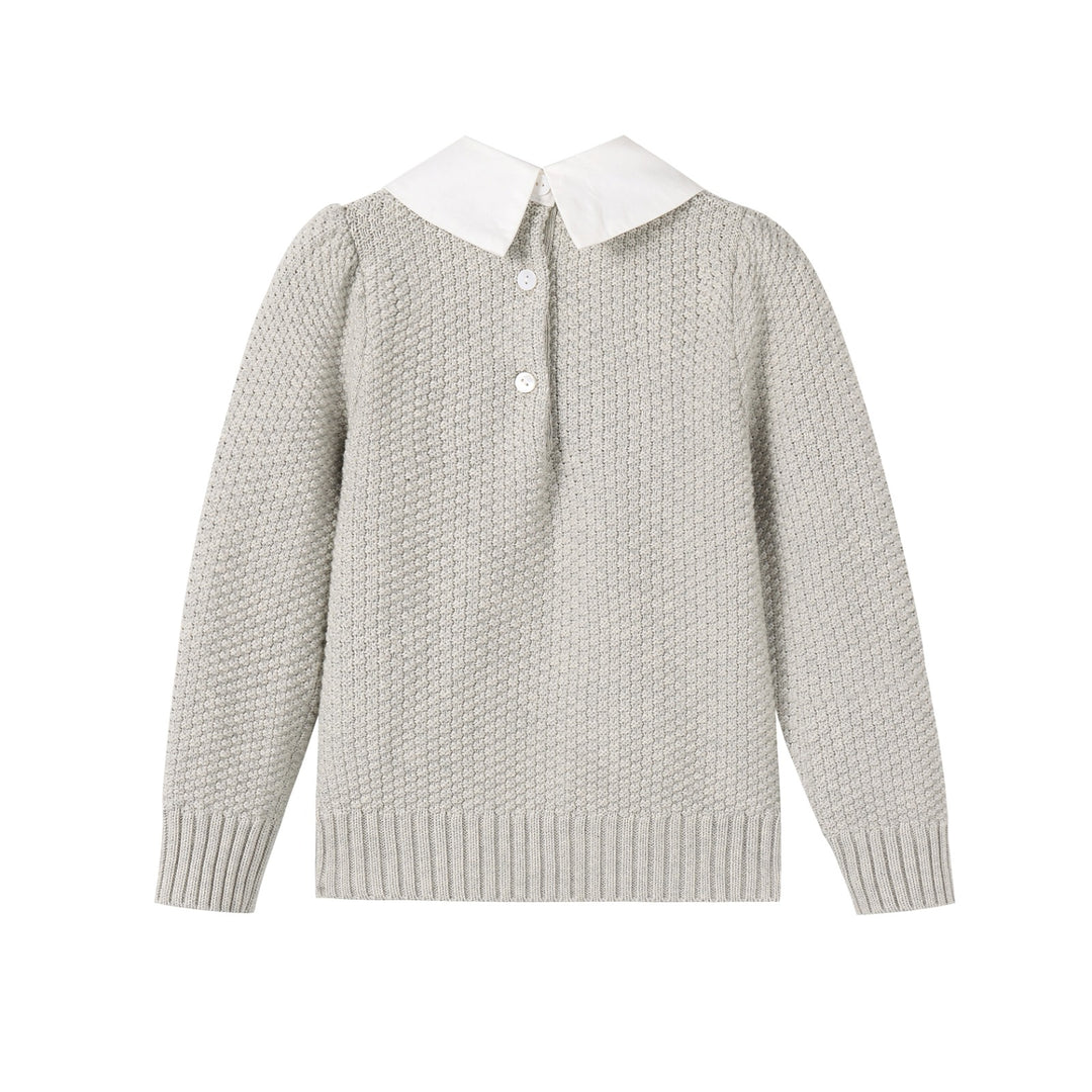 top l/s sweater knit peter pan collar - grey