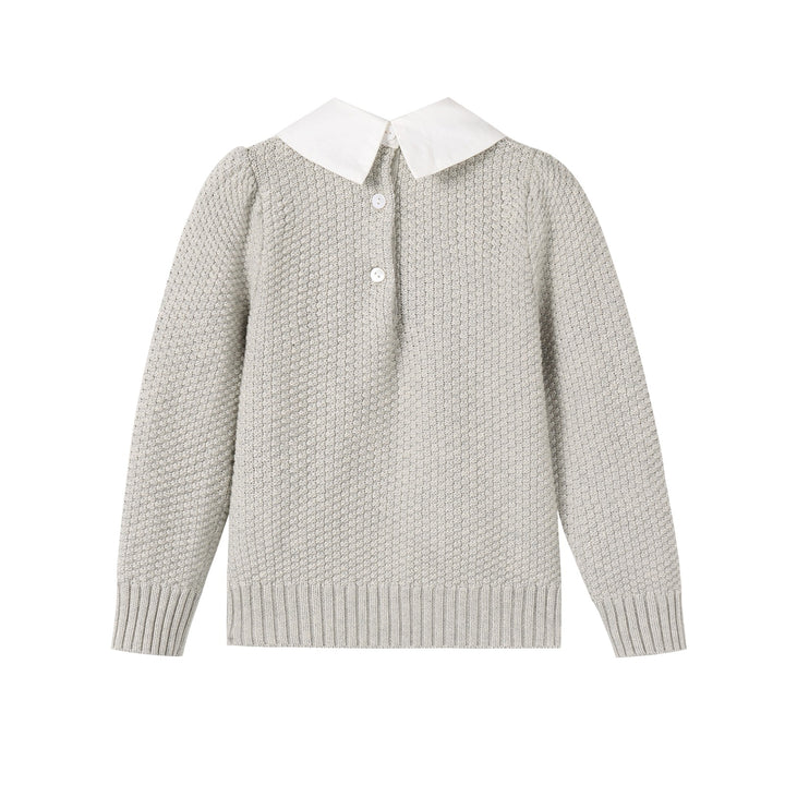 top l/s sweater knit peter pan collar - grey