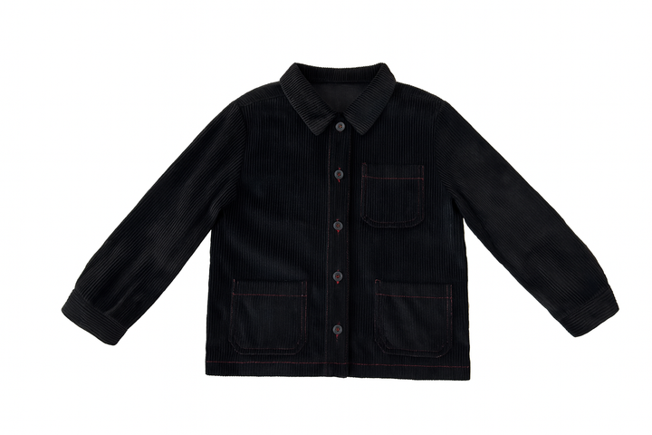 shirt l/s corduroy with contrast stitching - black/red