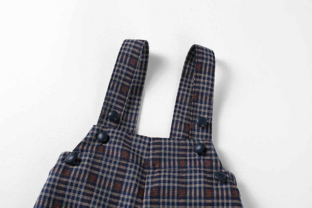 one piece plaid overalls - burgundy/navy