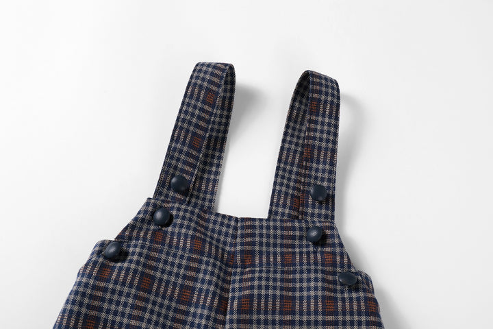 one piece plaid overalls - burgundy/navy