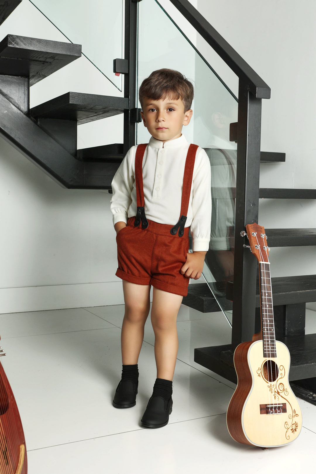 shirt l/s wool mandarin collar - cream