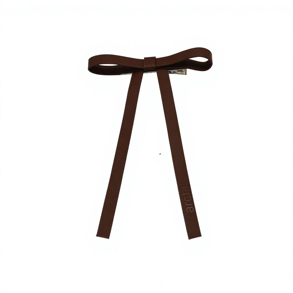 clip leather embossed bow - brown