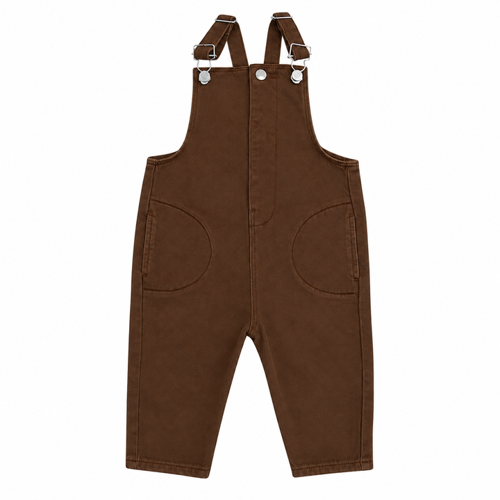 one piece denim button overalls - brown denim