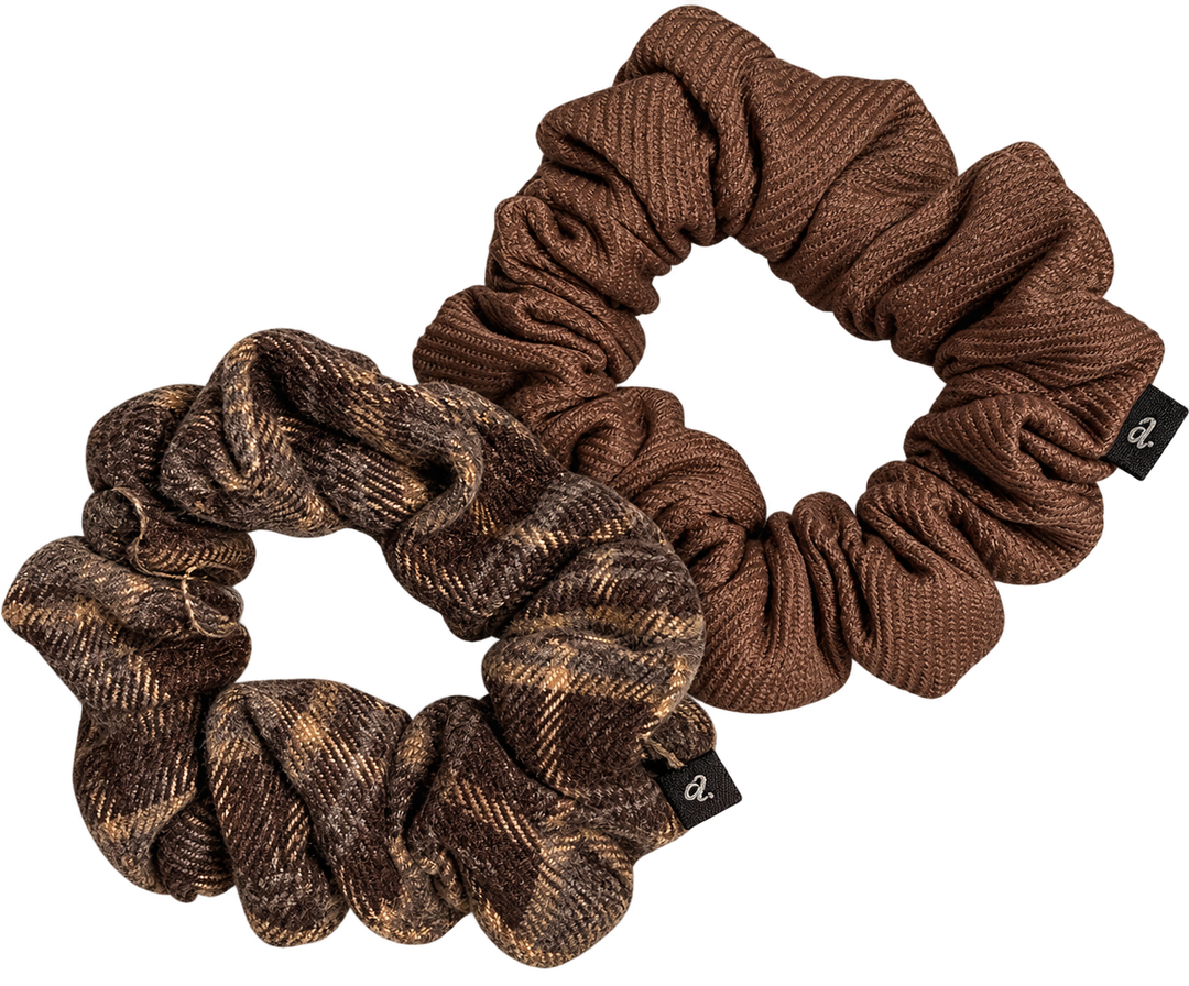 pony plaid thin scrunchie set - brown