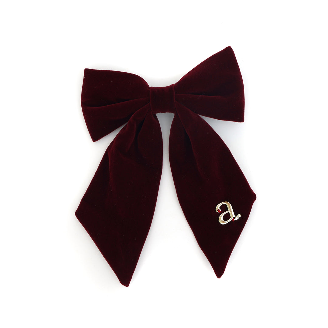 clip velvet bow - burgundy