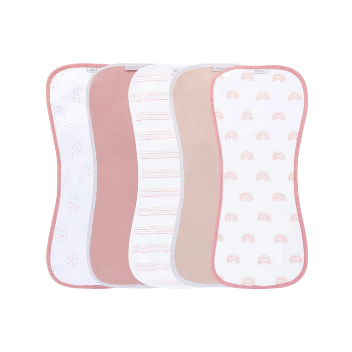 burp cloth  absorbent 5 pack hourglass shape - pink rainbow