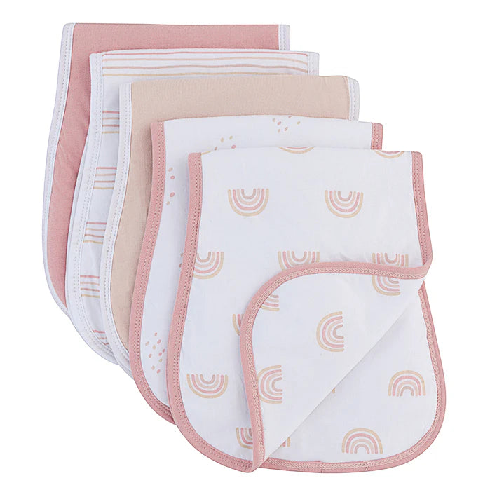 burp cloth  absorbent 5 pack hourglass shape - pink rainbow