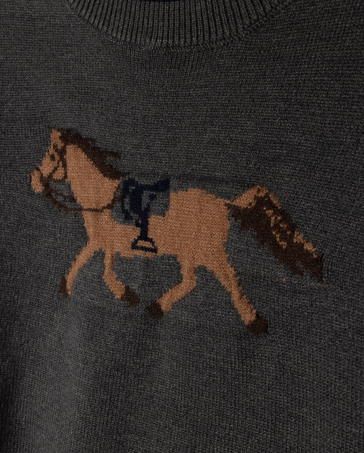 set outfit horse knit crew sweater and leggings - charcoal