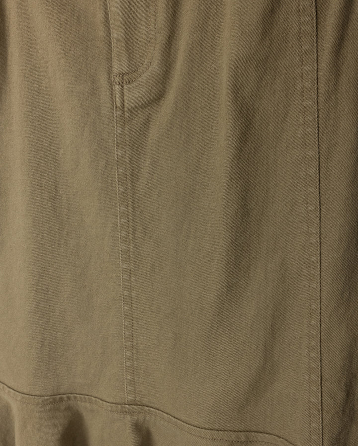 skirt midi ruffled hem denim - tan