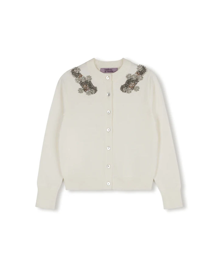 top l/s knit cardigan with beaded applique - cream
