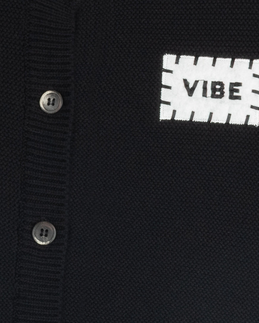 vest knit cardigan with patch - black