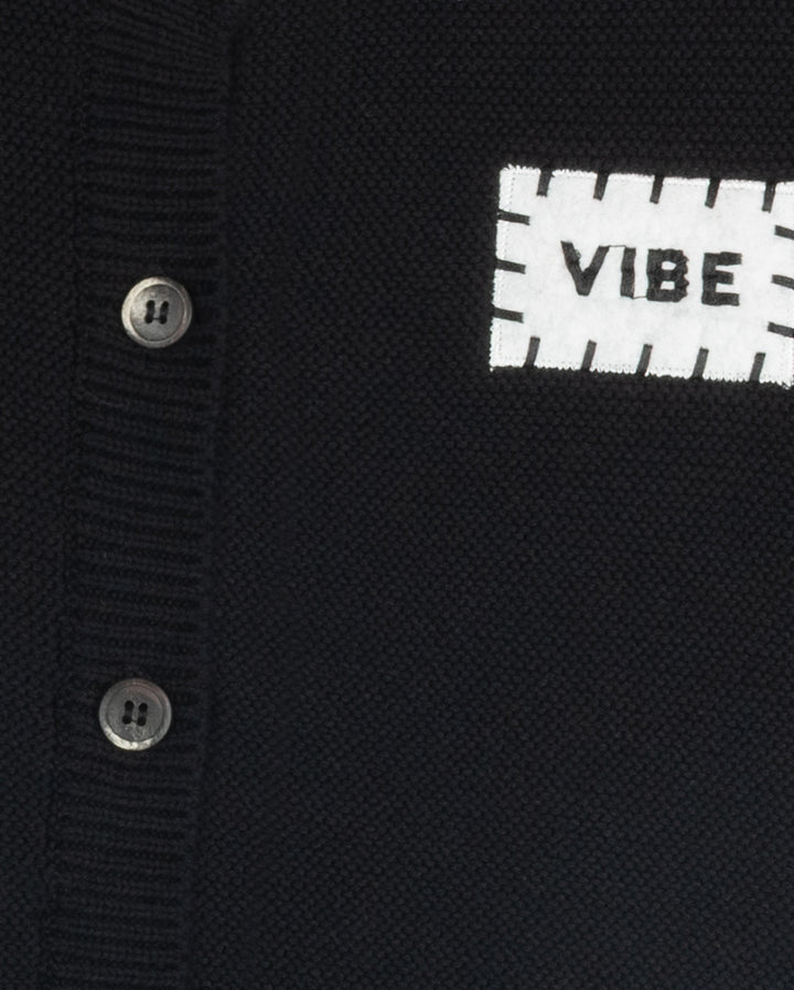 vest knit cardigan with patch - black