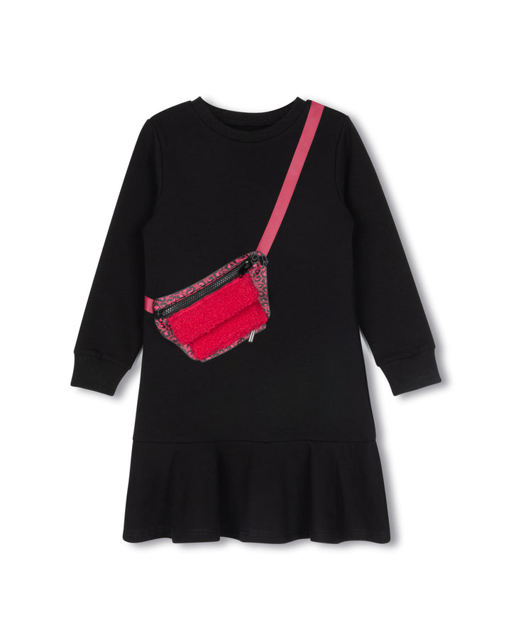 dress sweat with mock fanny pack - black