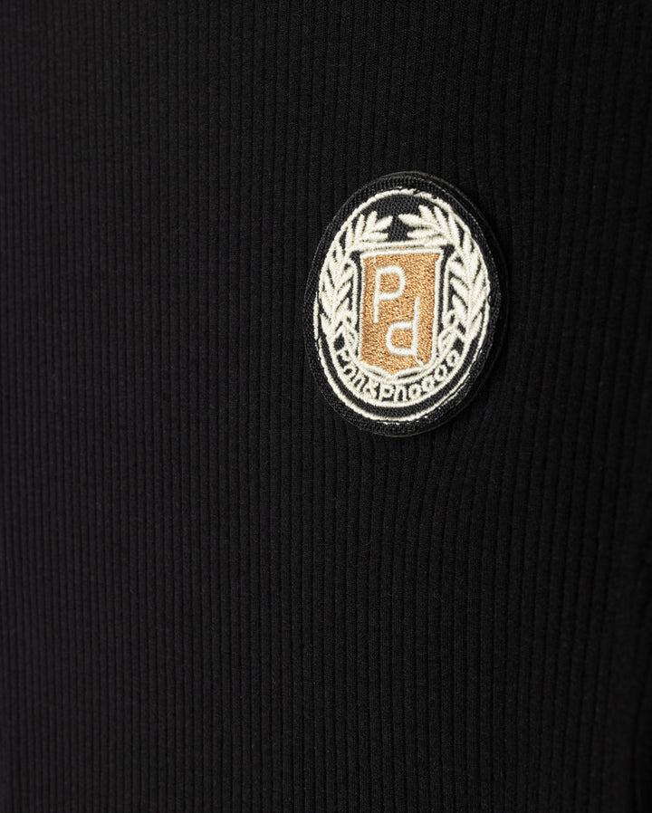 top l/s ribbed mockneck with emblem - black