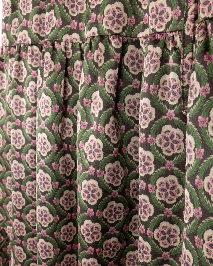 set outfit satin printed blouse and skirt - floral