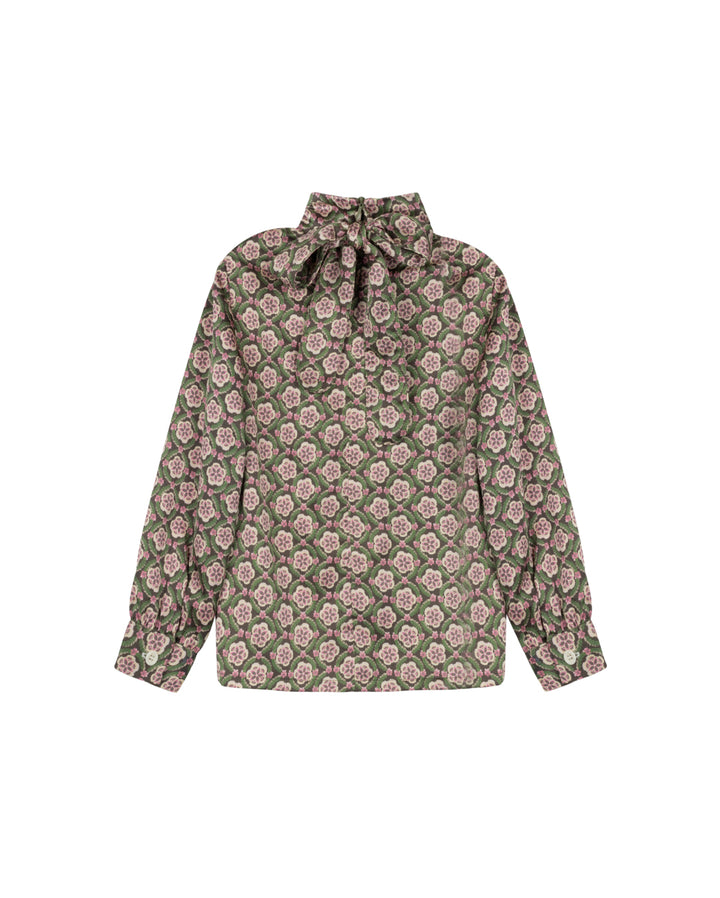 set outfit satin printed blouse and skirt - floral