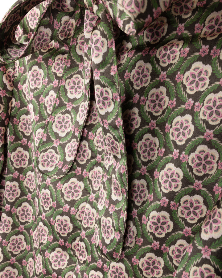 set outfit satin printed blouse and skirt - floral