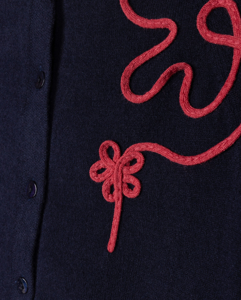 top l/s piped knit cardigan - navy