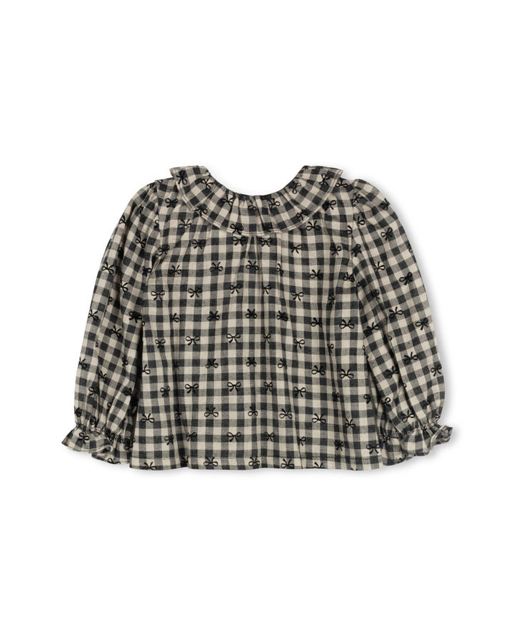 set outfit checkered mini bow frilled blouse and leggings - plaid/black