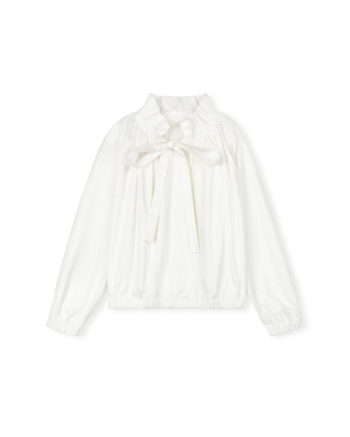 shirt l/s neck tie blouse - white