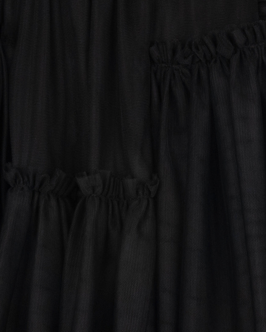 dress tulle high waist with flutter sleeves - black