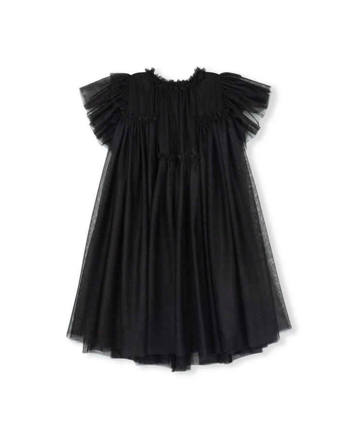 dress tulle high waist with flutter sleeves - black