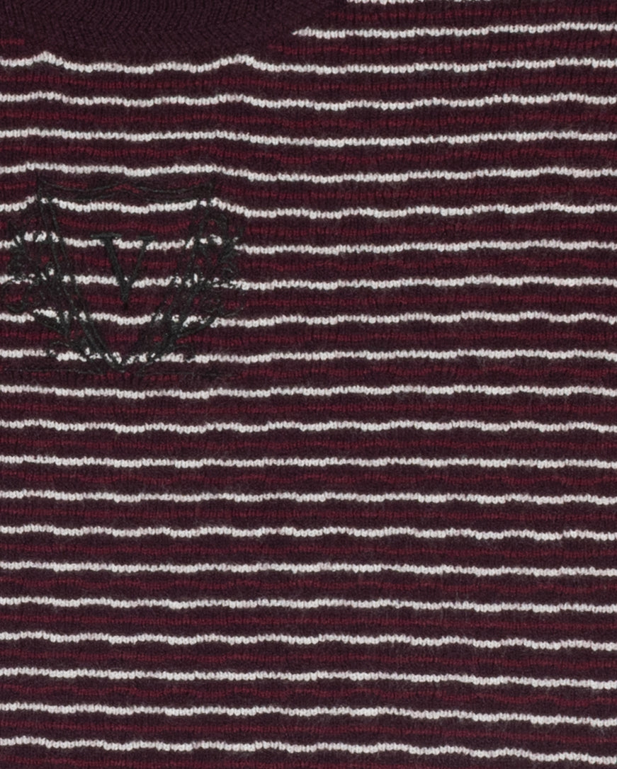 vest knit striped with crochet trim - plum