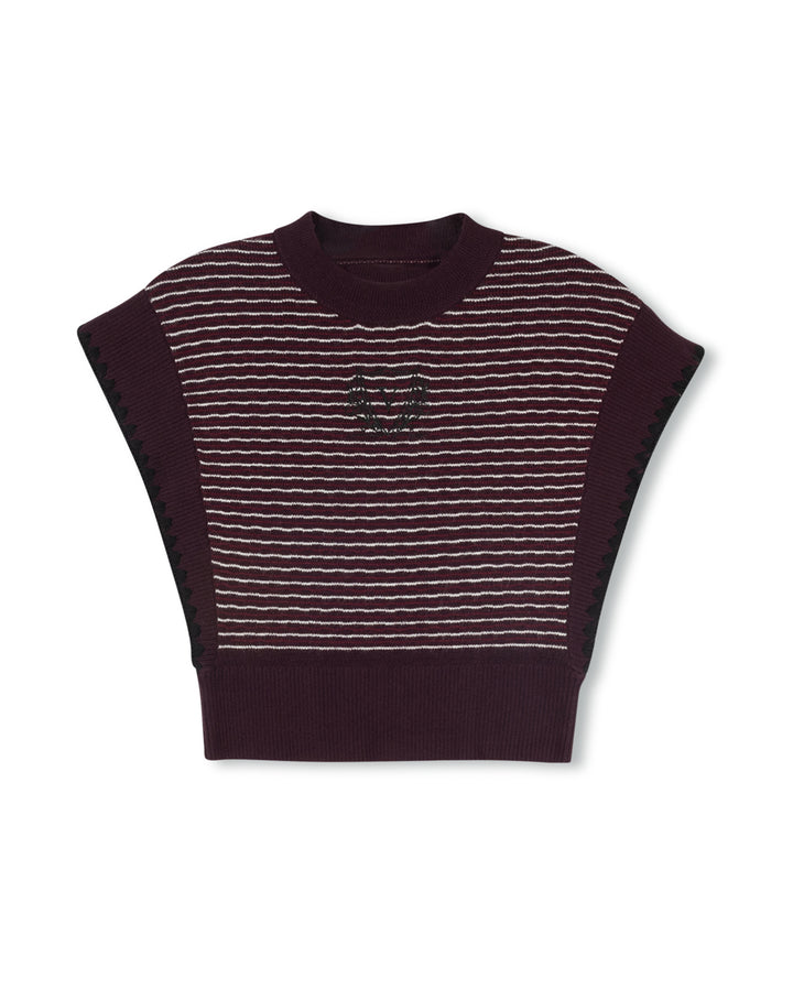 vest knit striped with crochet trim - plum
