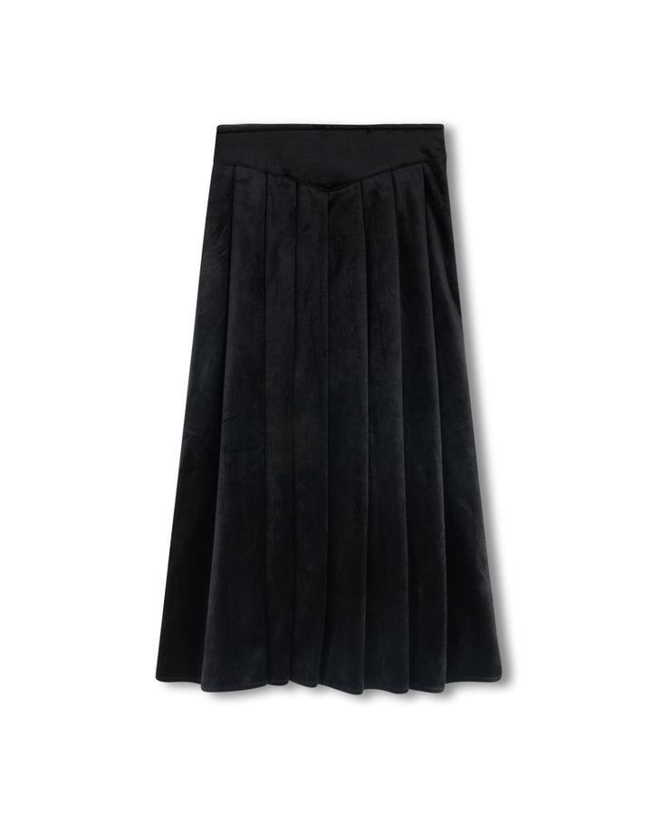 skirt midi velour pleated - black