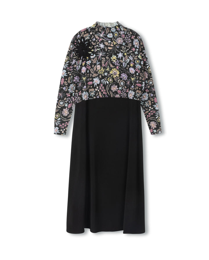 dress slip jumper with floral turtleneck sweater - black