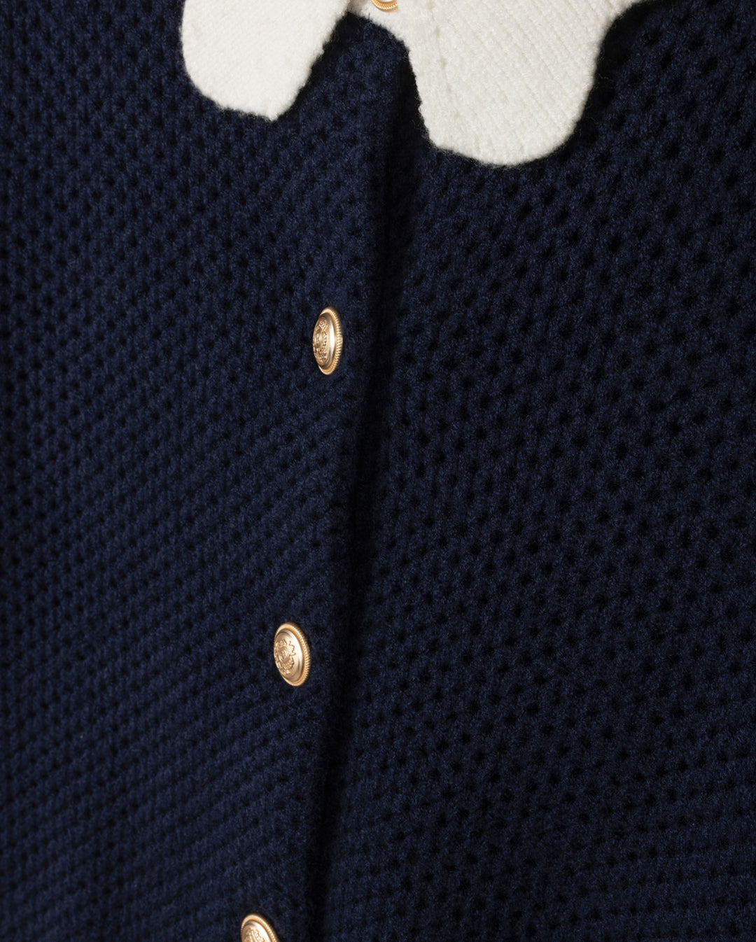 top l/s knit cardigan scalloped collar - navy