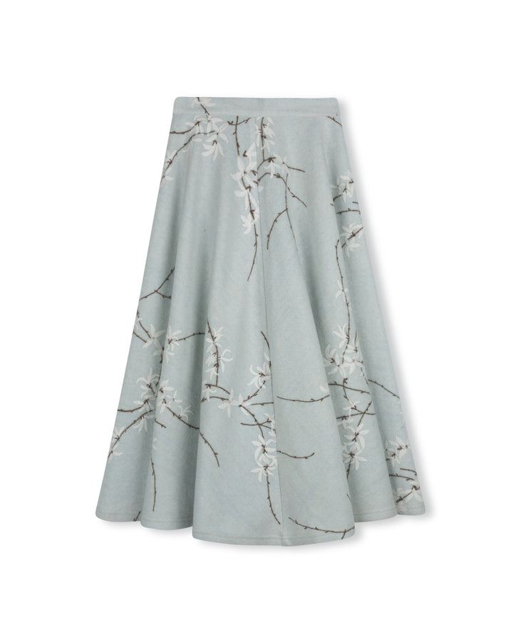 skirt midi wool floral embroidery - light blue