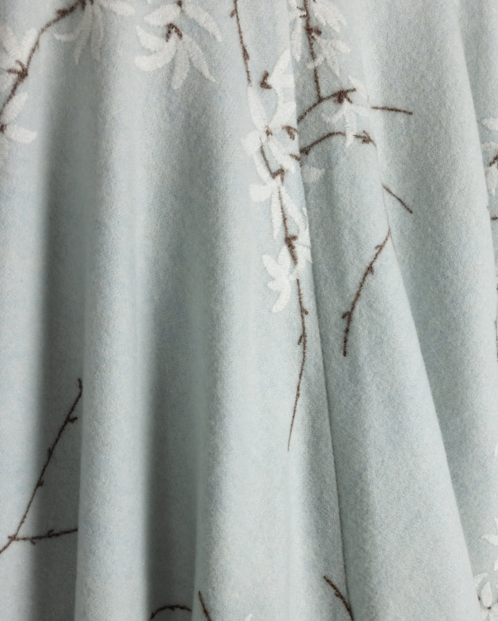 skirt midi wool floral embroidery - light blue