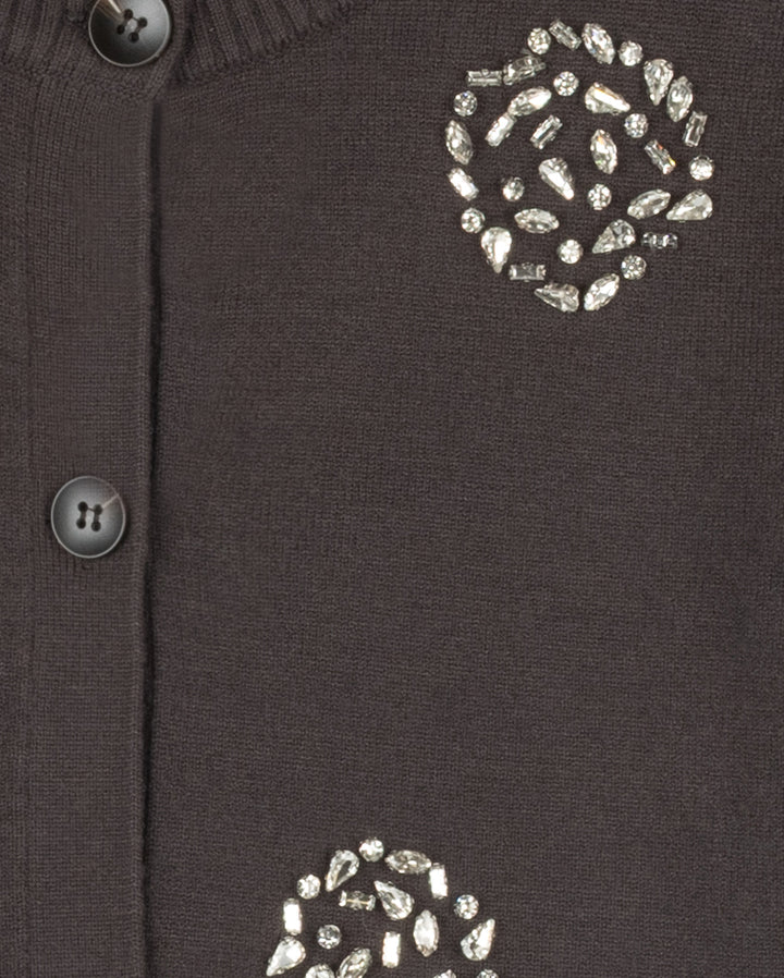 top l/s crystal flower cardigan - grey