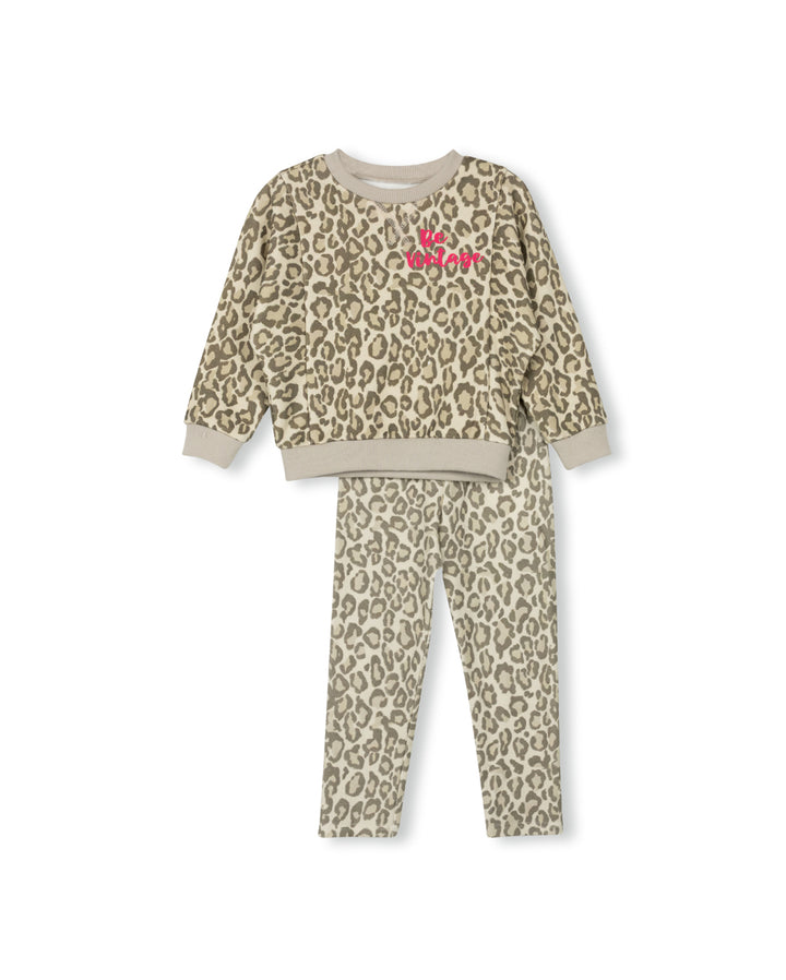 set outfit leopard sweatshirt and leggings - multi/pink