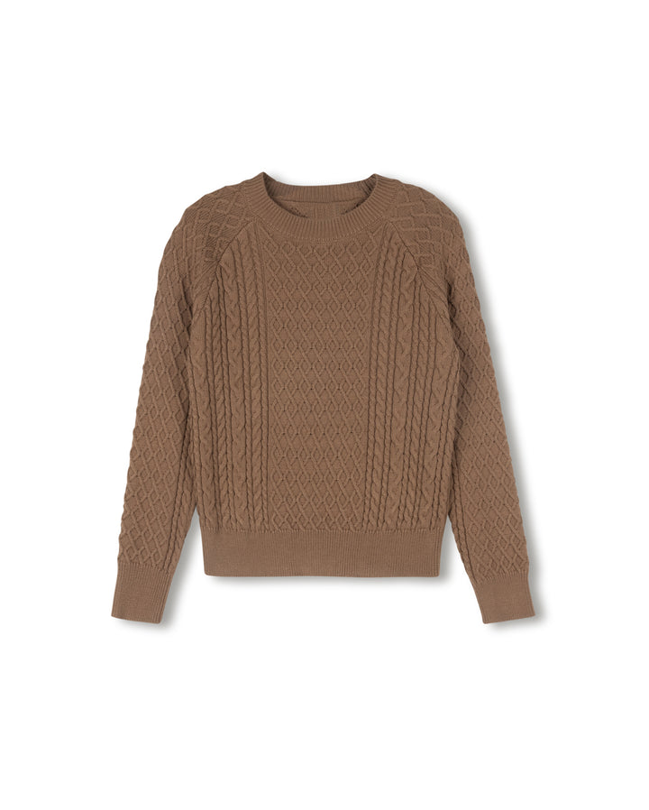 top l/s cable knit sweater - camel