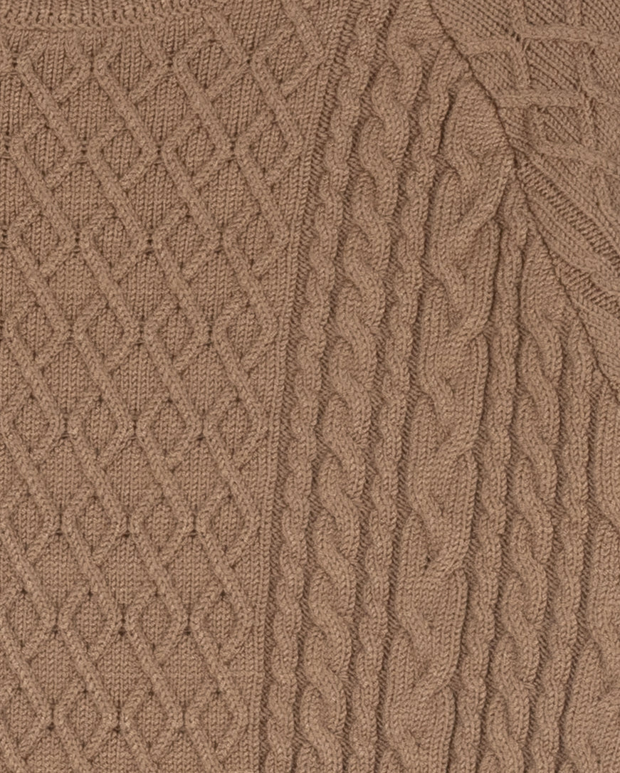 top l/s cable knit sweater - camel