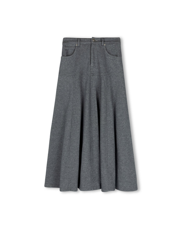 skirt midi fly front sweat - charcoal
