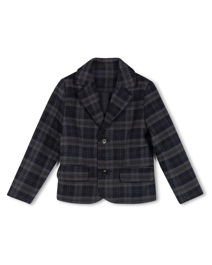 blazer wool look plaid - navy
