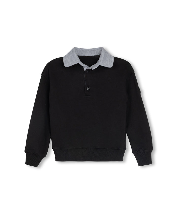polo l/s colored collar sweatshirt - black