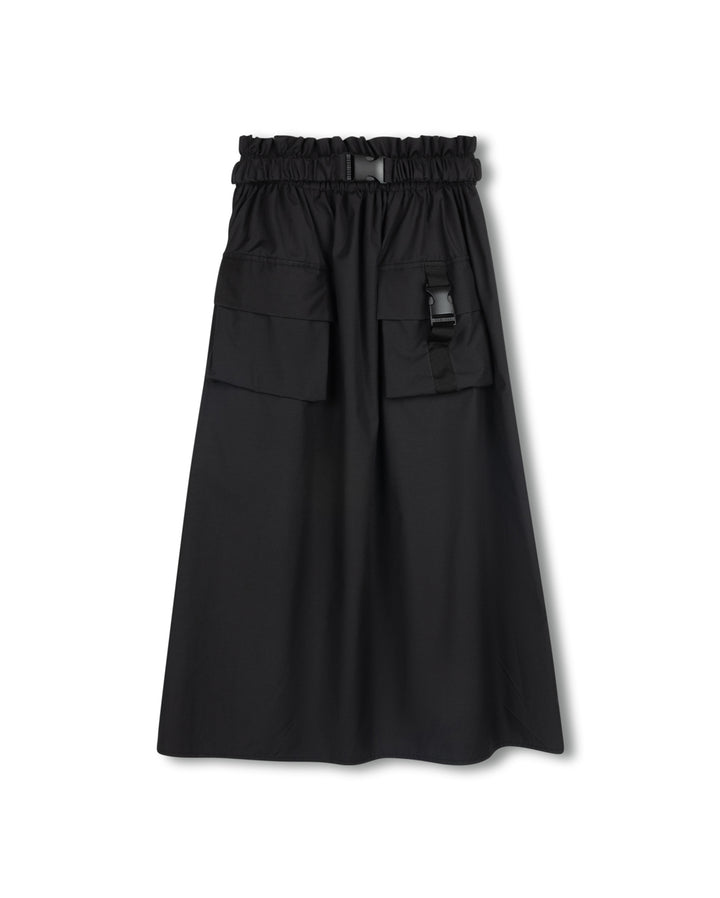 skirt midi polished cotton with buckle pockets - black